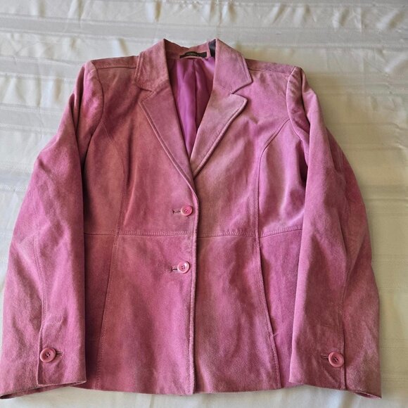 Size 12 Liz Claiborne Rose Color Button Front Sued Jacket/Blazer - Picture 1 of 10